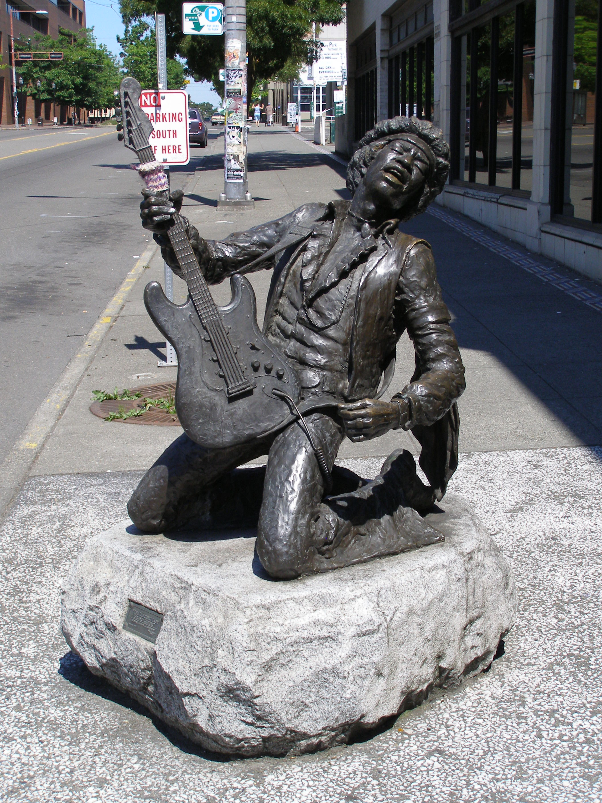 Jimi Hendrix, guitars, statues - desktop wallpaper