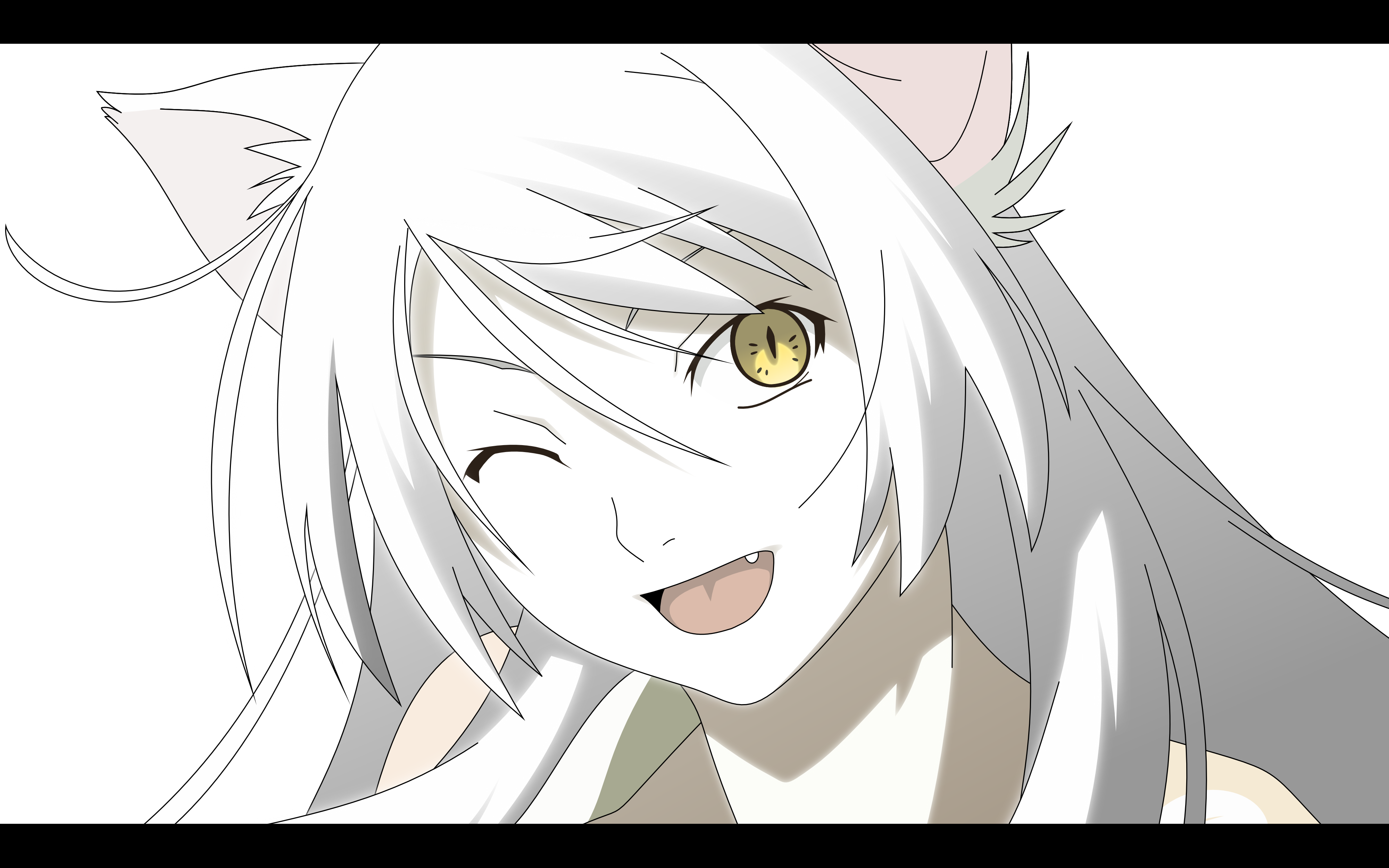 nekomimi, Bakemonogatari, transparent, animal ears, yellow eyes, Hanekawa Tsubasa, white hair, Monogatari series, anime vectors - desktop wallpaper