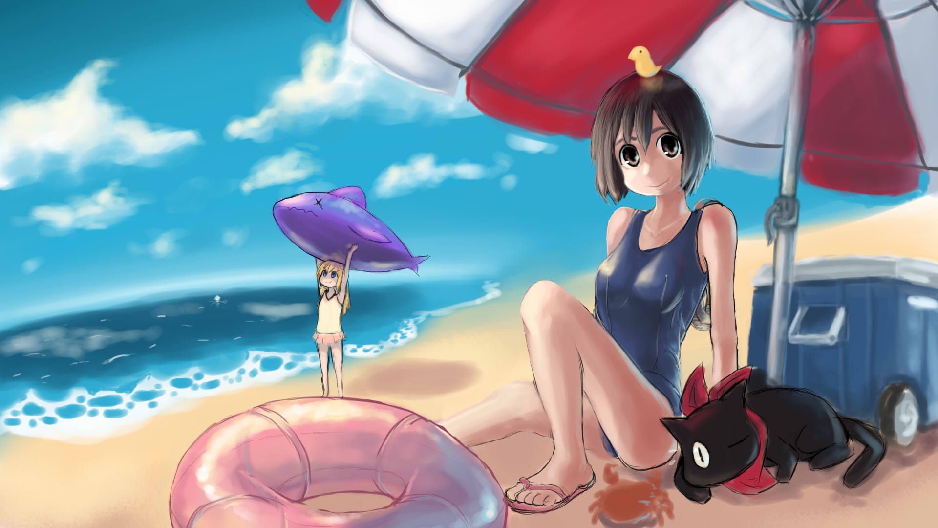 Shinryaku! Ika Musume, anime, swimsuits, beaches - desktop wallpaper