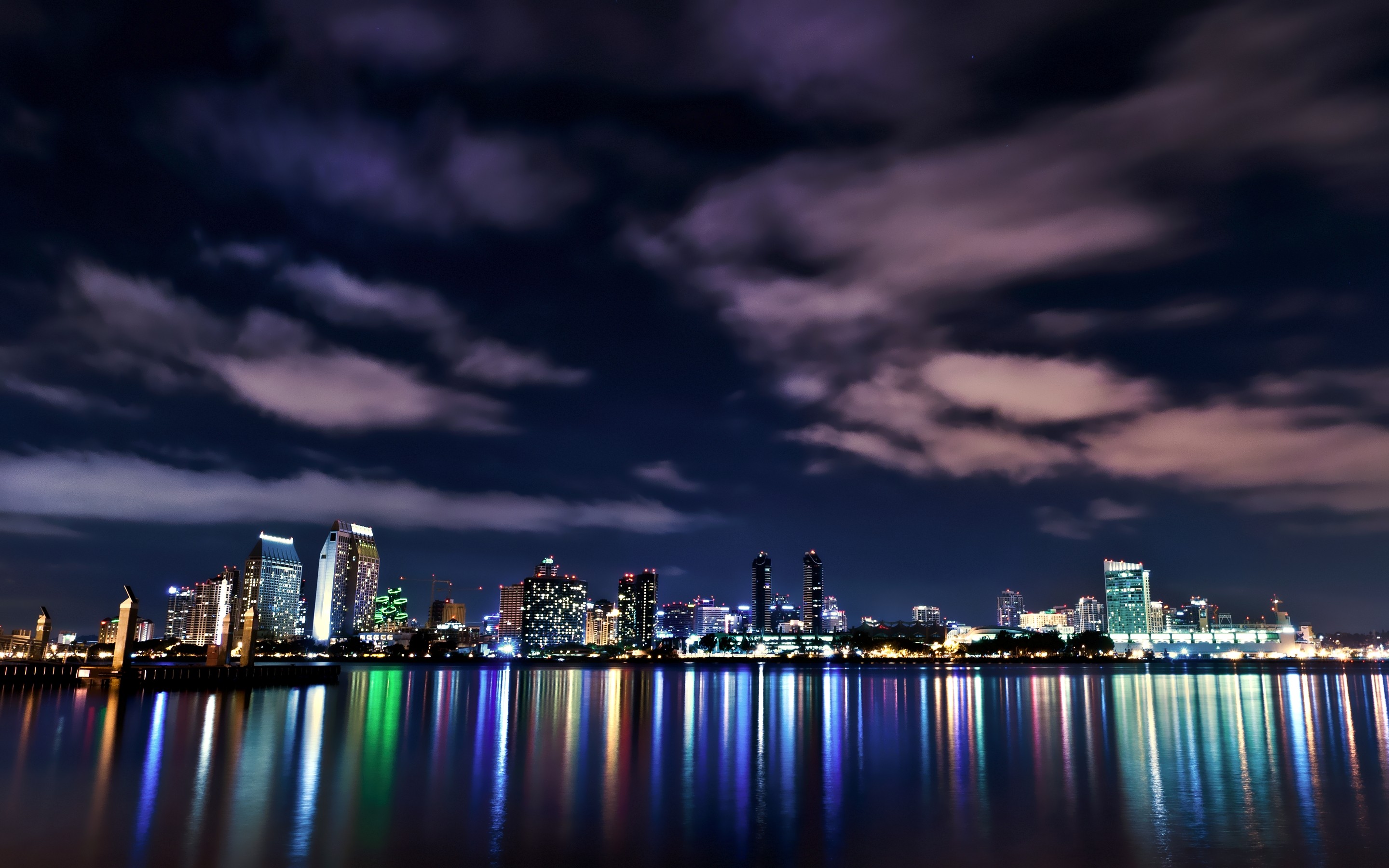 water, clouds, cityscapes, night, lights, skyscapes - desktop wallpaper