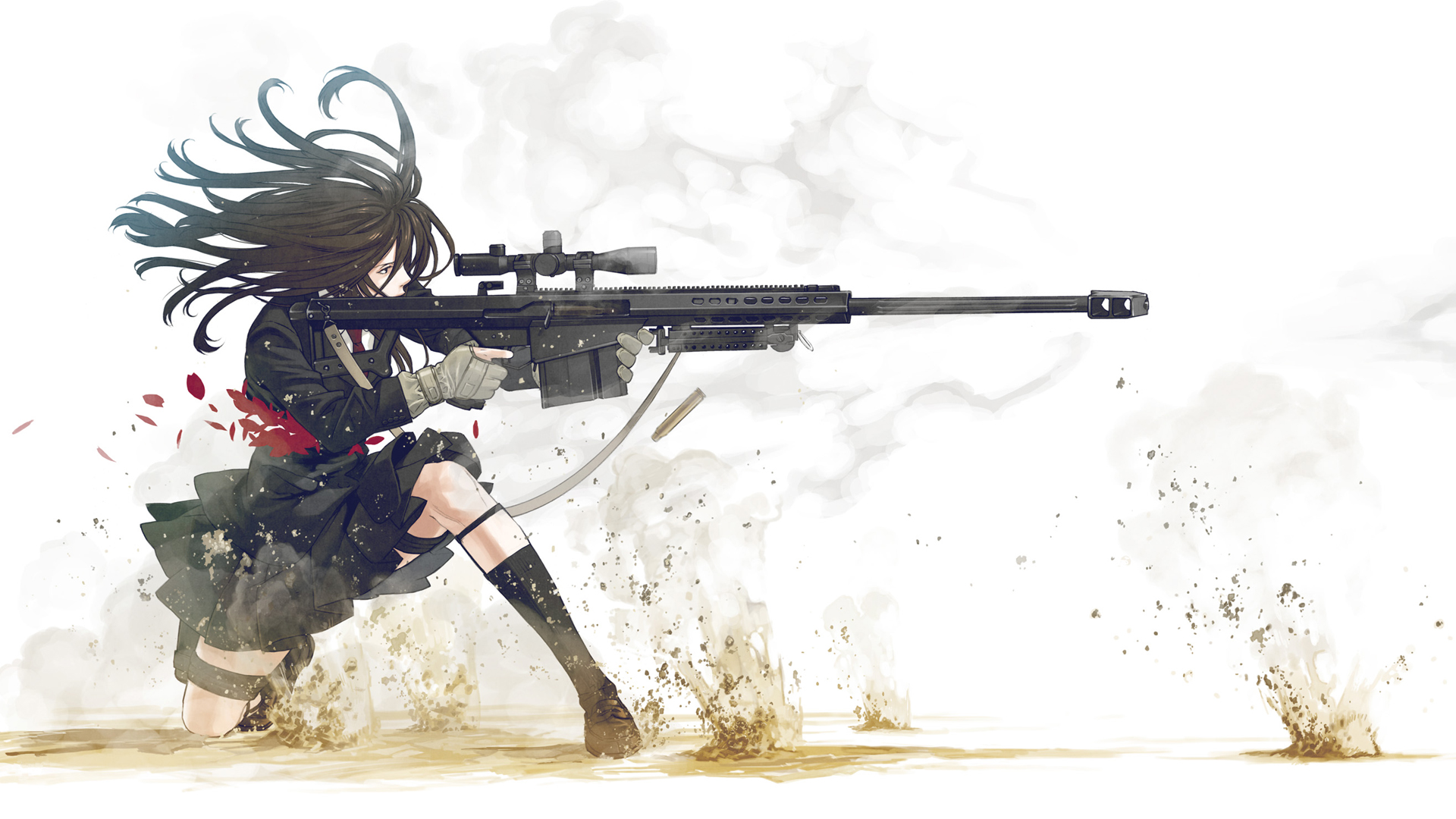 school uniforms, weapons, sniper rifles, anime, simple background, Kozaki Yusuke, Barrett, original characters - desktop wallpaper