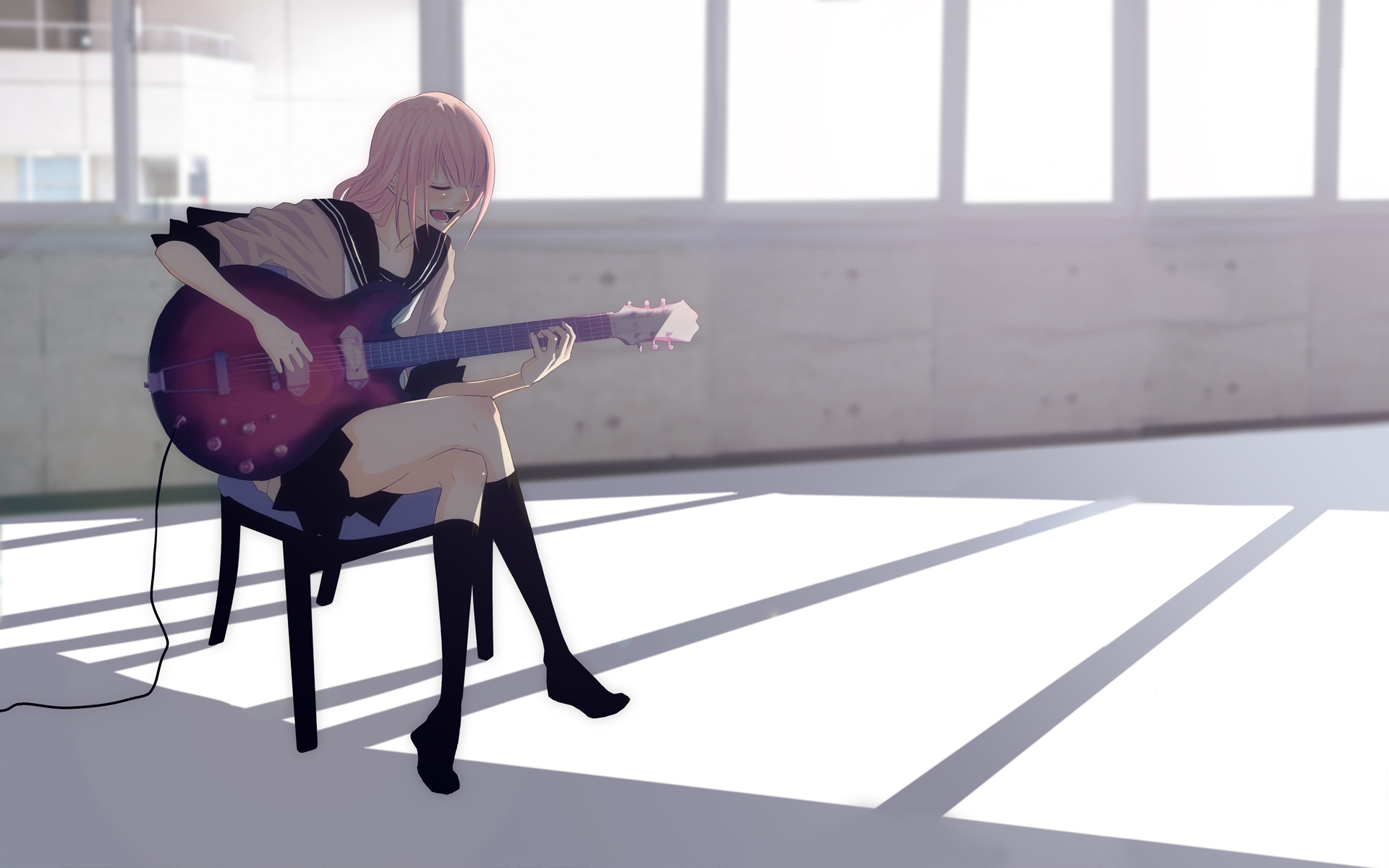 Ла ла я сижу песня. Девушка играет на электрогитаре референс. Человек сидит играет на гитаре референс. Девушка сидит на стуле референс.