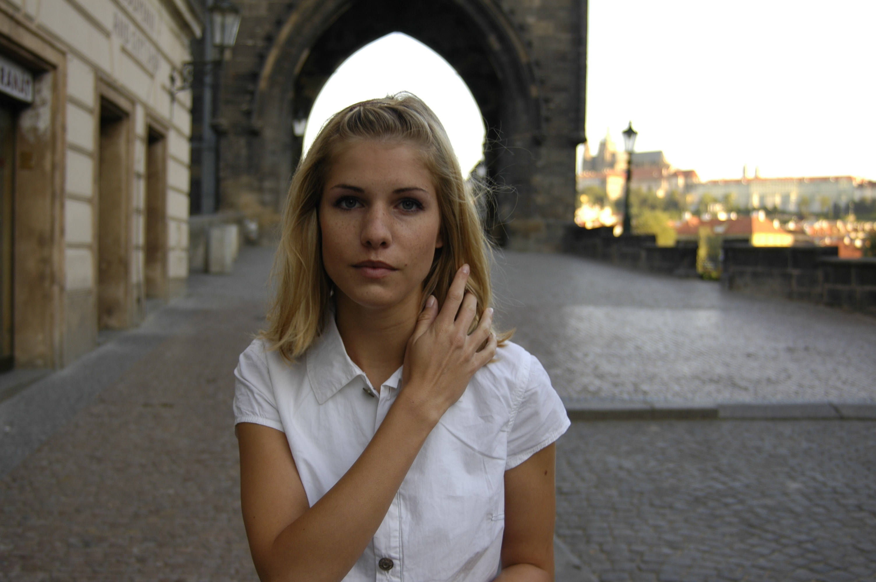 blondes, women, models, outdoors, Prague, Iveta Vale, faces - desktop wallpaper