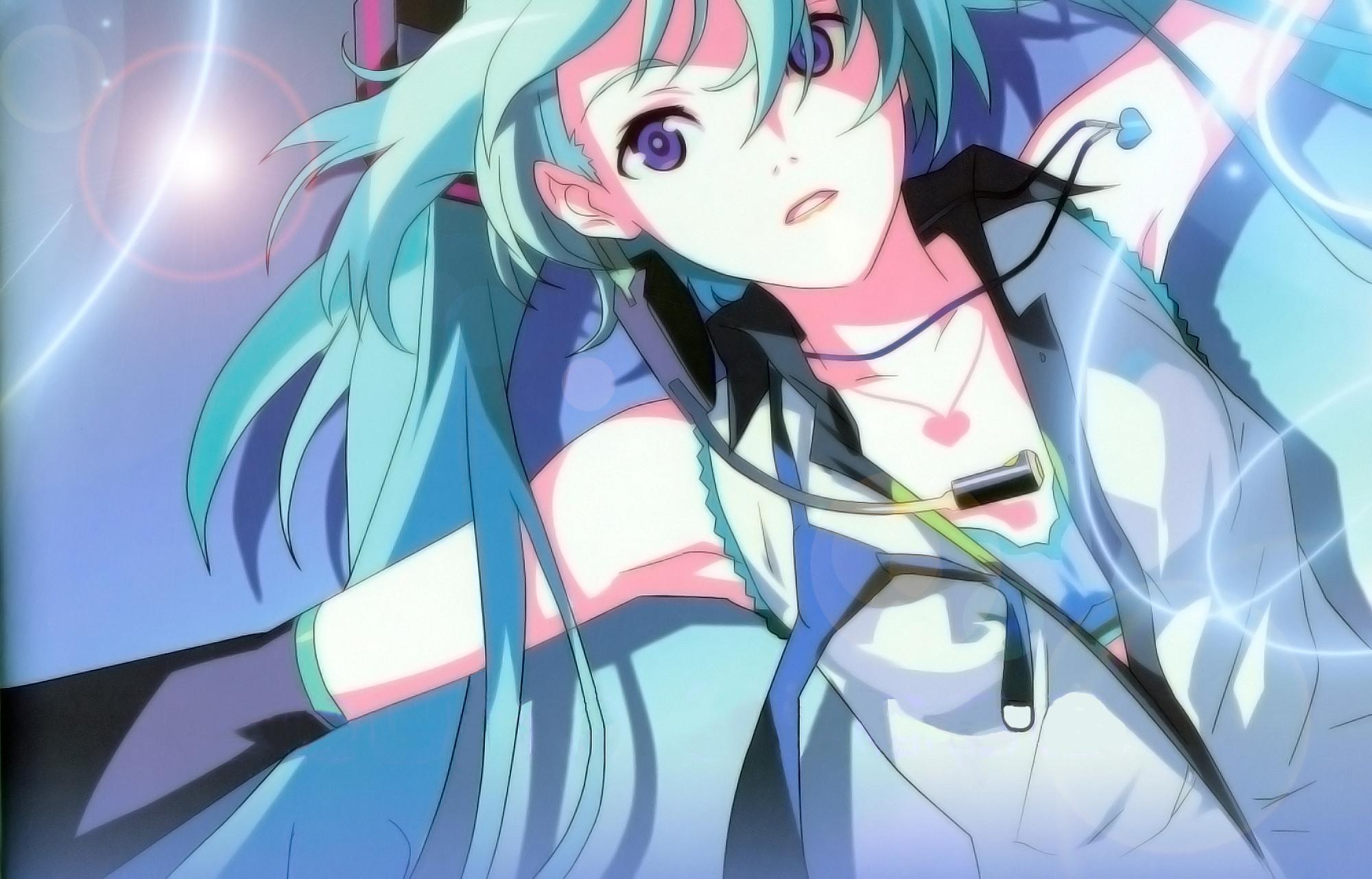 Vocaloid, Hatsune Miku, blue hair, pigtails, twintails, anime, anime girls, detached sleeves - desktop wallpaper