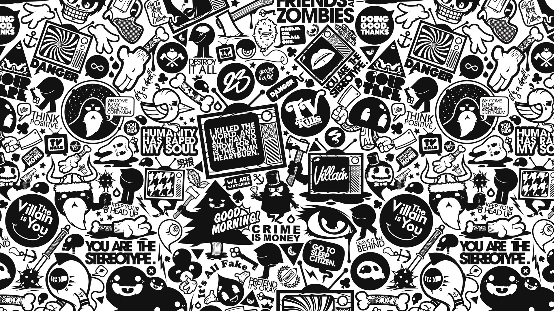 black and white, retro, typography, artwork, JThree Concepts, Jared Nickerson - desktop wallpaper