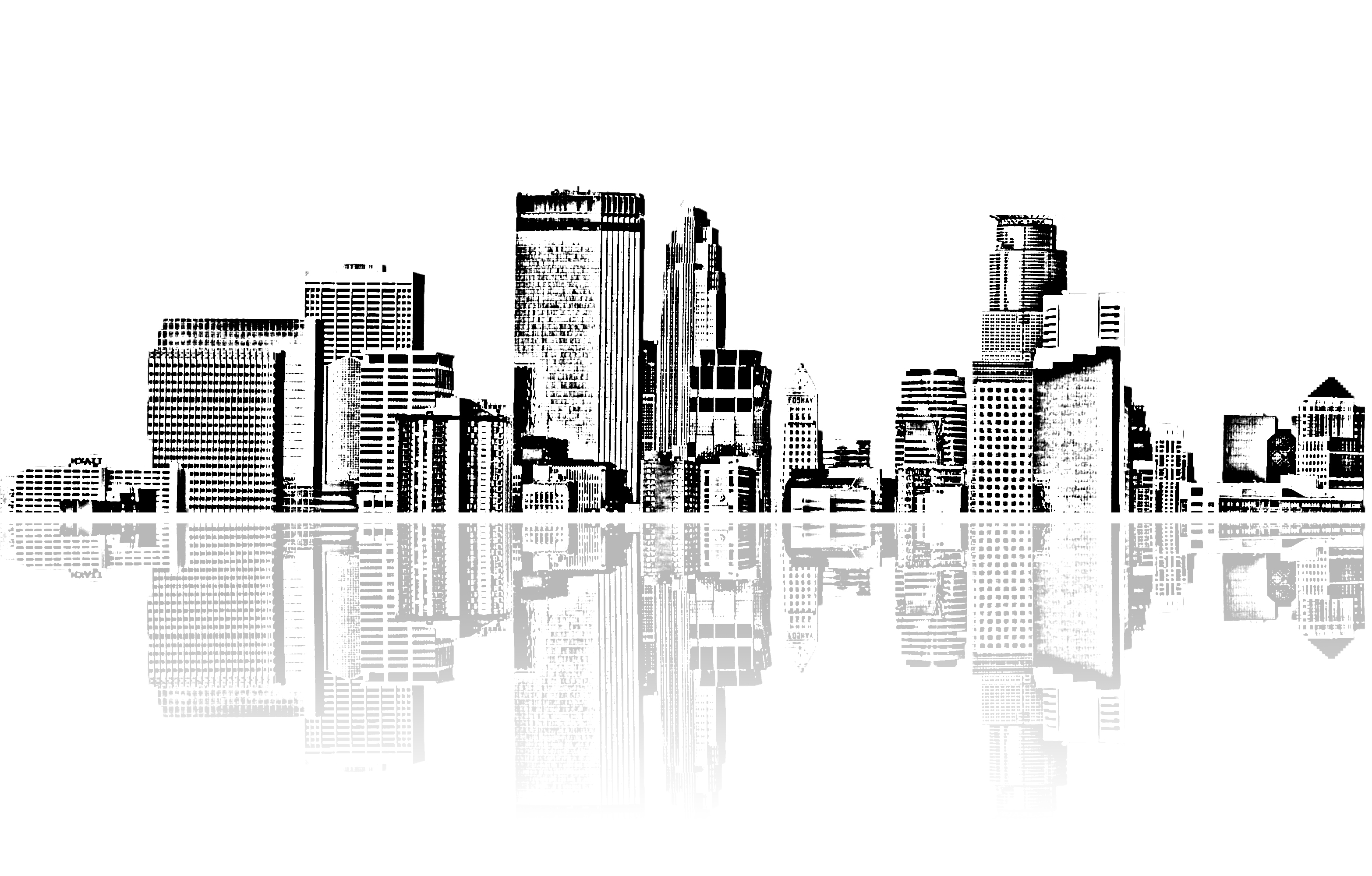 cityscapes, architecture, buildings, grayscale, skyscrapers, monochrome, artwork, reflections - desktop wallpaper