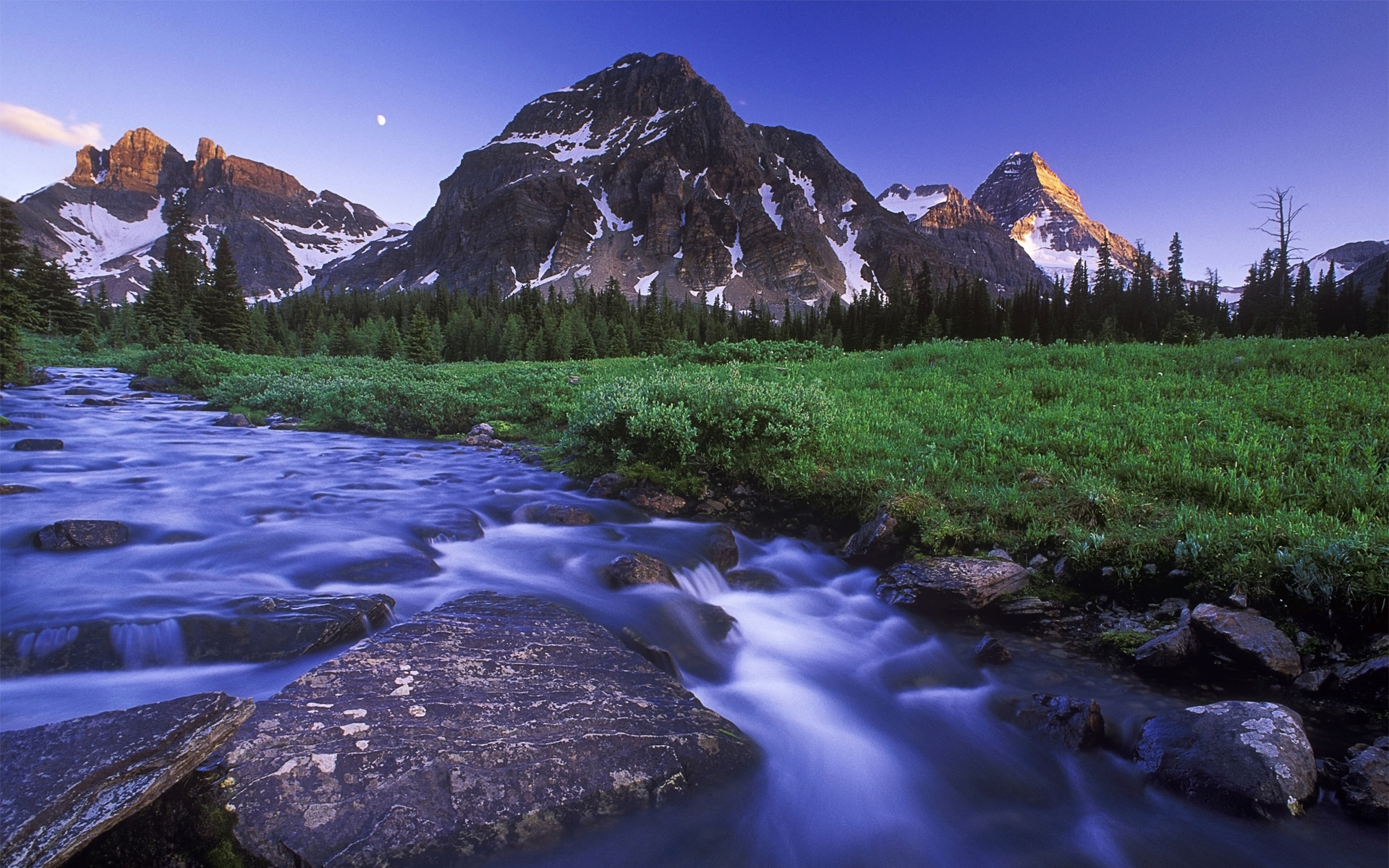 mountains, landscapes, grass, rivers - desktop wallpaper