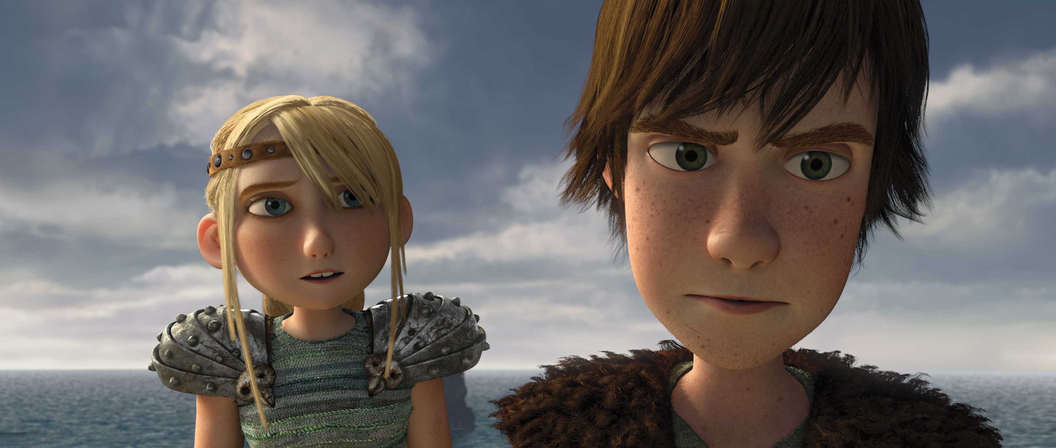 blondes, ocean, clouds, How to Train Your Dragon, Hiccup, astrid - desktop wallpaper