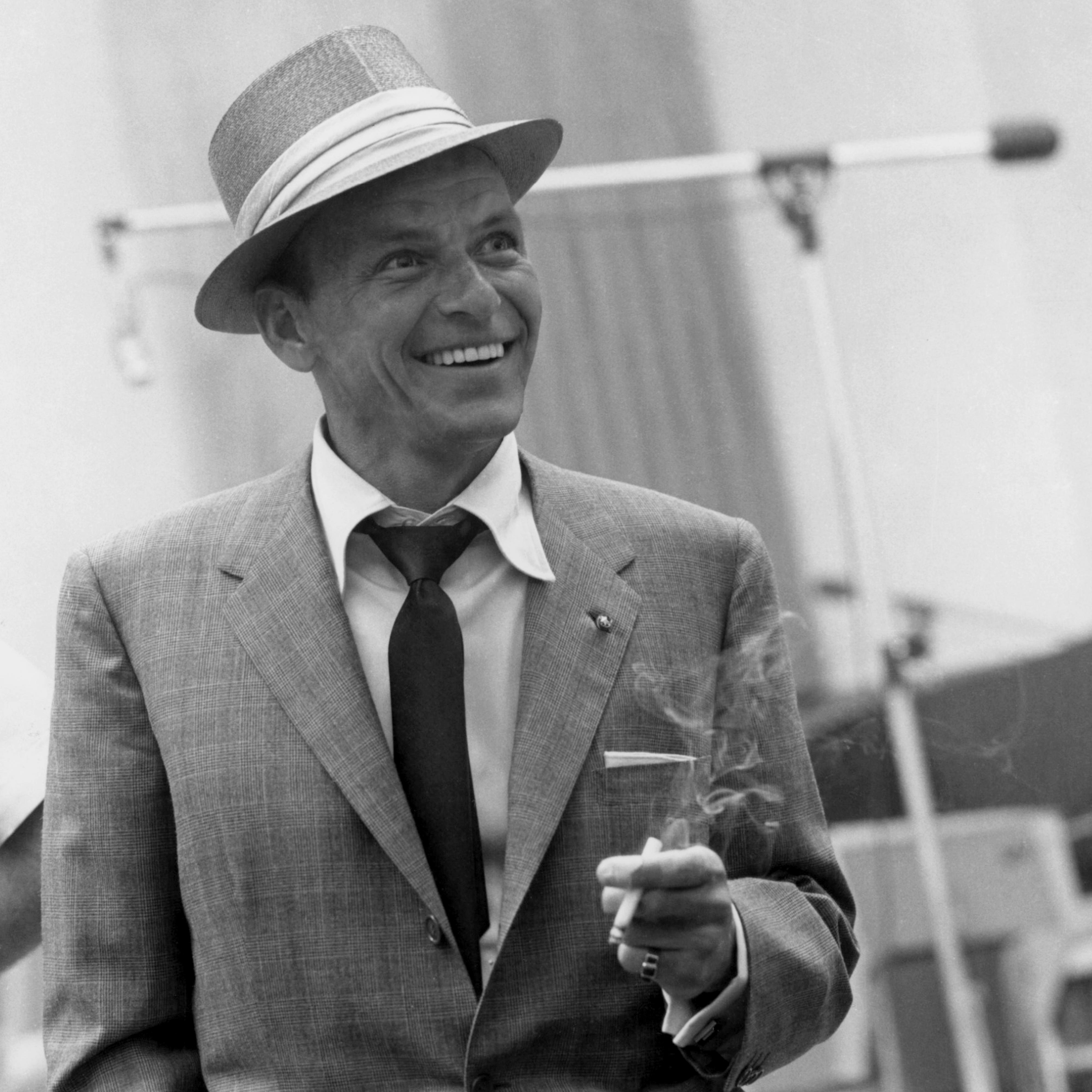 suit, men, celebrity, Frank Sinatra, grayscale, monochrome, cigarettes - desktop wallpaper