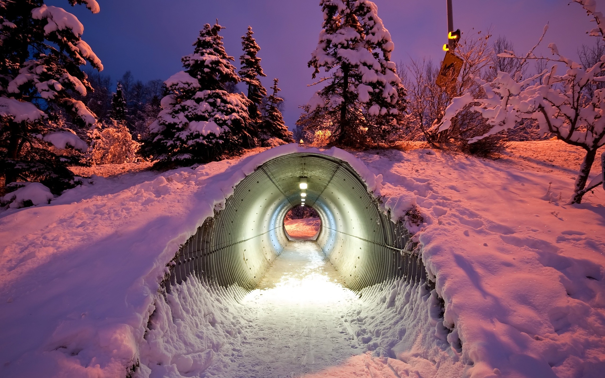 light, winter, snow, tunnels - desktop wallpaper
