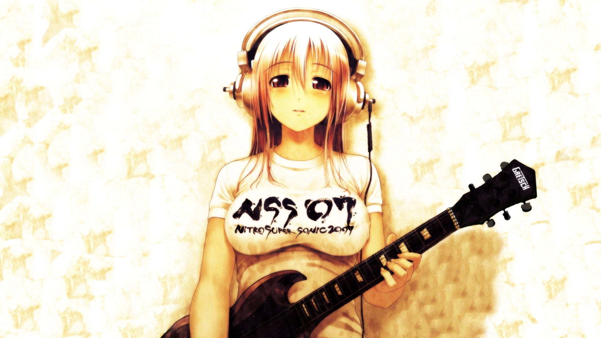 headphones, blondes, guitars, Nitroplus, Super Sonico, anime girls, Tsuji Santa - desktop wallpaper