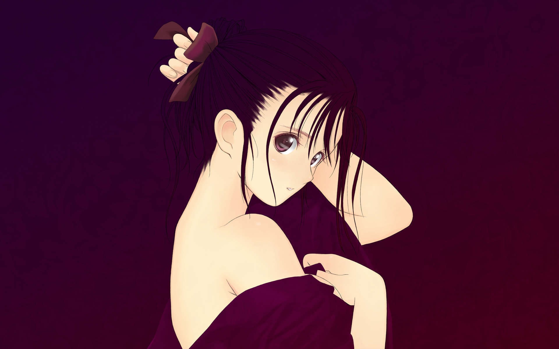 women, Tony Taka, ponytails, anime girls, black hair - desktop wallpaper