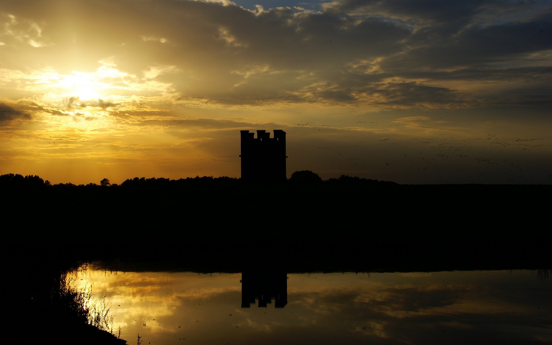 sunset, castles, rivers - desktop wallpaper