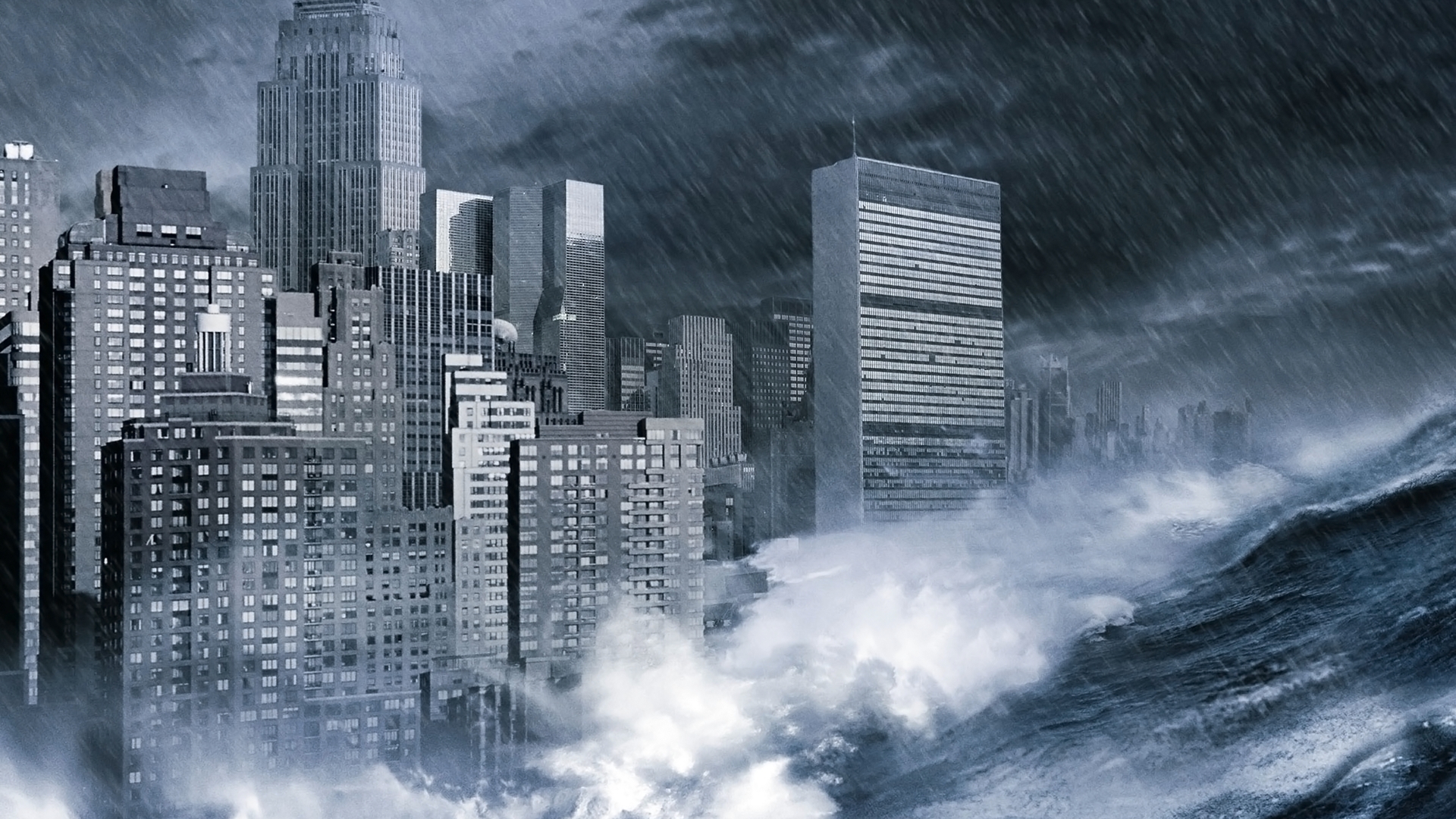 waves, apocalypse, cities - desktop wallpaper