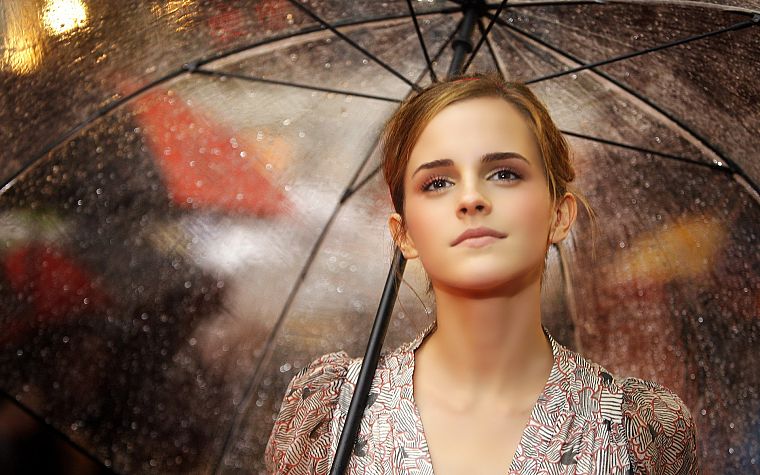 women, Emma Watson, celebrity, umbrellas - desktop wallpaper