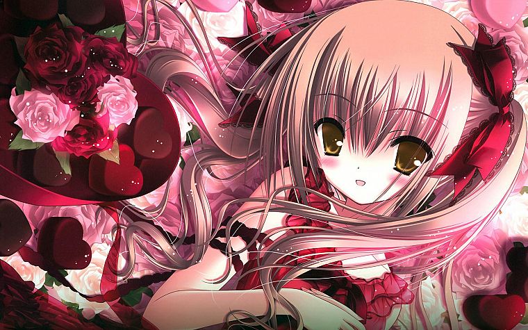 blondes, dress, flowers, chocolate, ribbons, Valentines Day, anime - Free  Wallpaper / 
