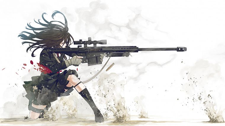 school uniforms, snipers, anime, simple background, Kozaki Yusuke, original characters - desktop wallpaper