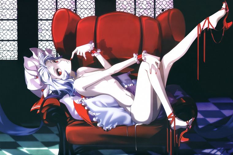 Touhou, vampires, red eyes, nude, Remilia Scarlet, anime girls - desktop wallpaper