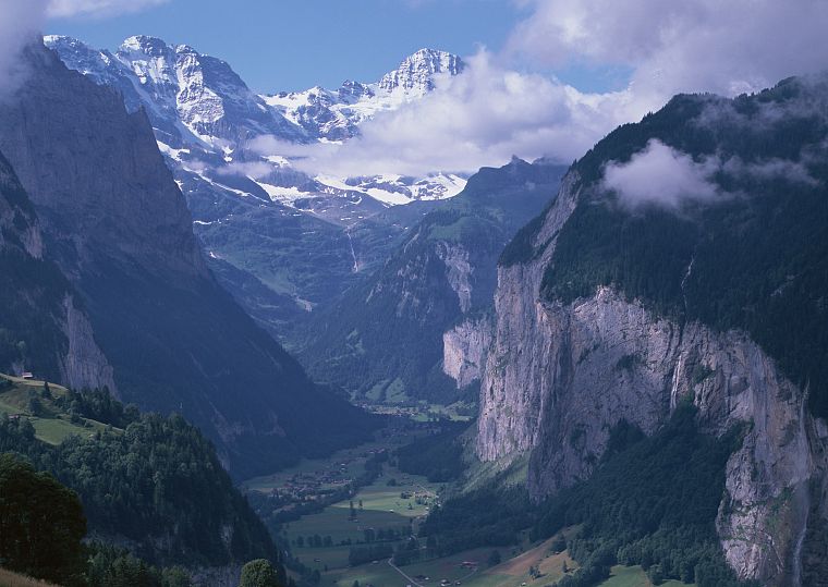 mountains, clouds, landscapes, valleys, cliffs - desktop wallpaper