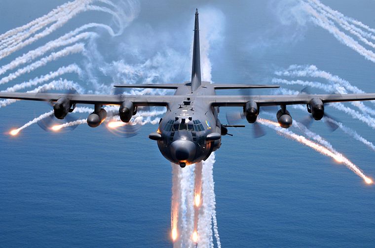 aircraft, military, AC-130 Spooky/Spectre, planes, flares - desktop wallpaper