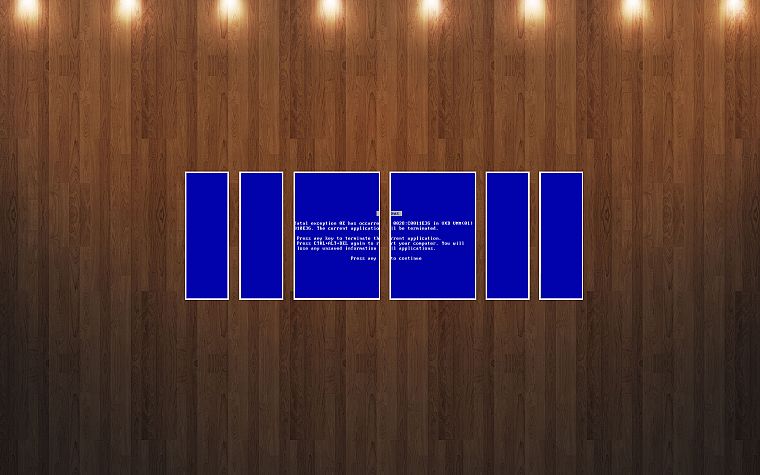 Blue Screen of Death, wood panels - desktop wallpaper