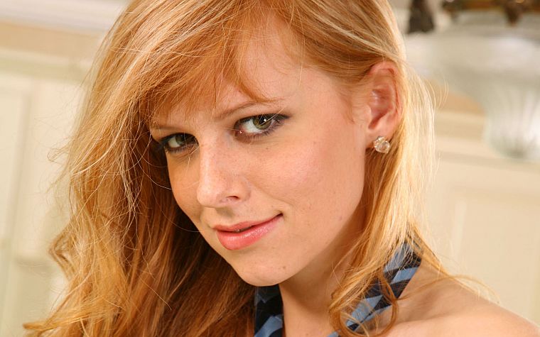 women, redheads, earrings, amber eyes - desktop wallpaper