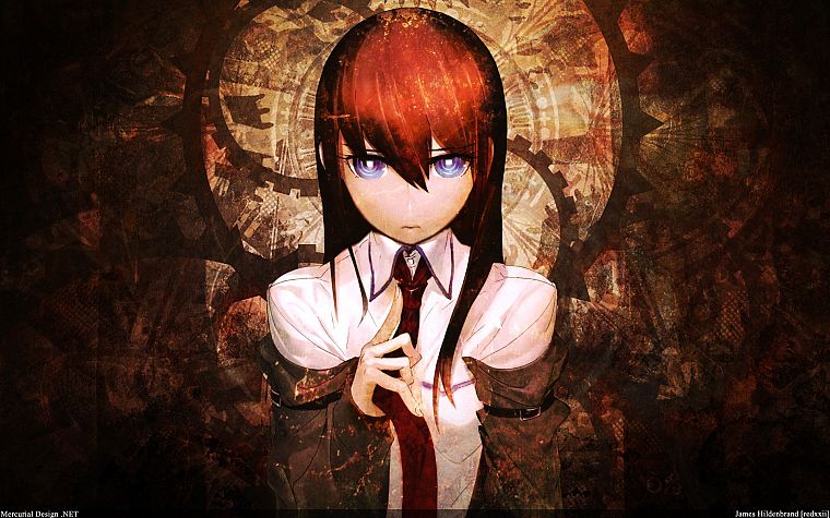 redheads, tie, anime, Steins;Gate, Makise Kurisu, purple eyes, anime girls - desktop wallpaper