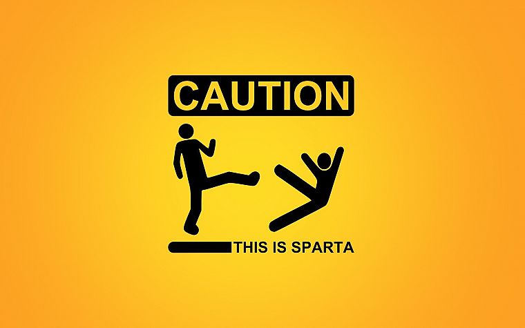 Sparta, funny, warning, caution, stick figures, awesomeness - desktop wallpaper