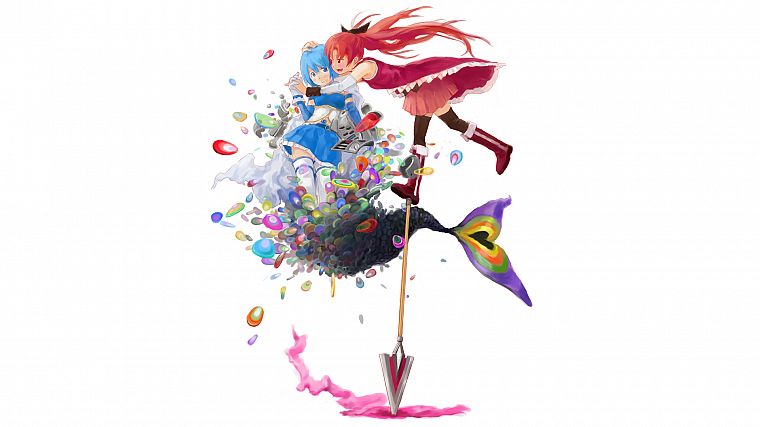 redheads, blue hair, Mahou Shoujo Madoka Magica, Miki Sayaka, Sakura Kyouko, anime, anime girls - desktop wallpaper
