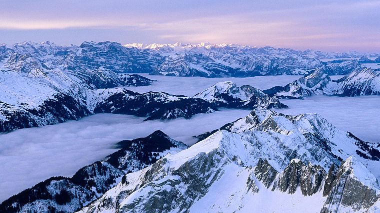 mountains, fog, Switzerland, Alps - desktop wallpaper