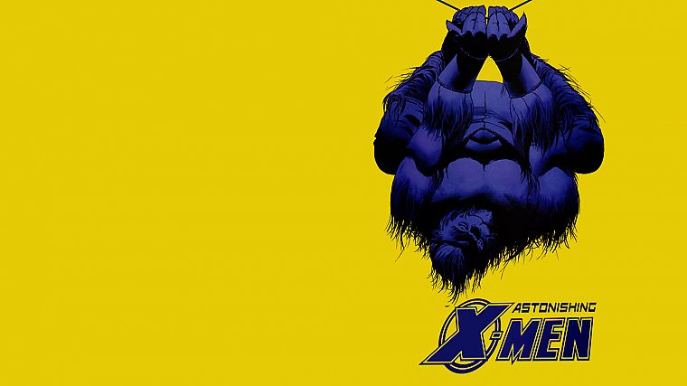 comics, X-Men, yellow background, astonishing x-men, Hank McCoy (Beast) - desktop wallpaper