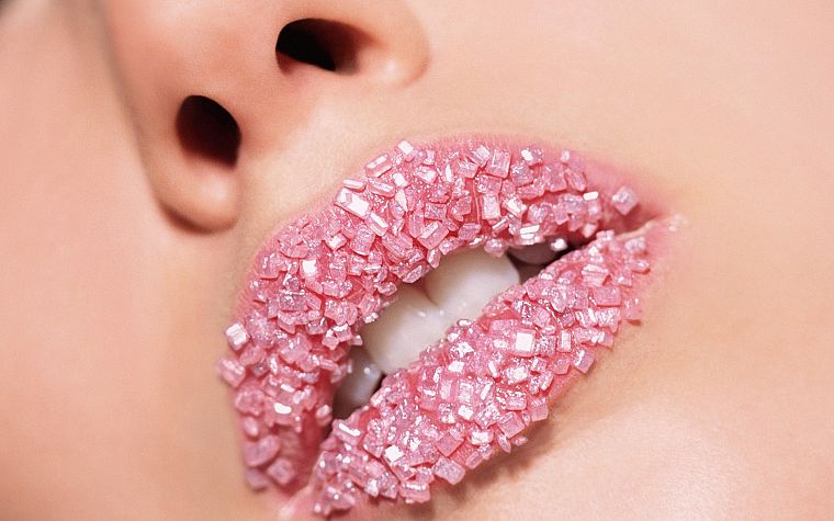 close-up, lips, sugar, crystals, macro, faces - desktop wallpaper