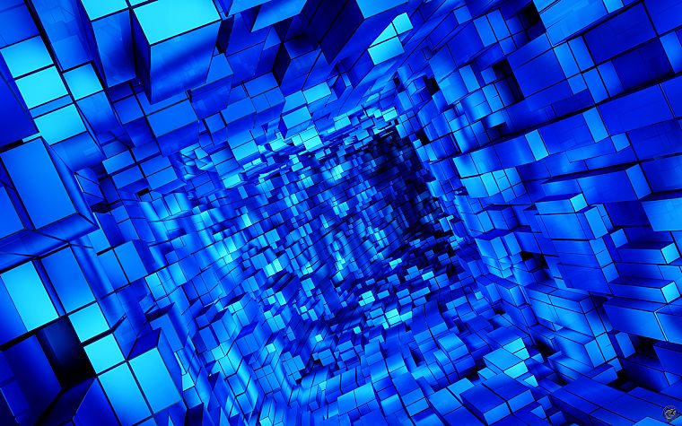 abstract, blue, cubes - desktop wallpaper