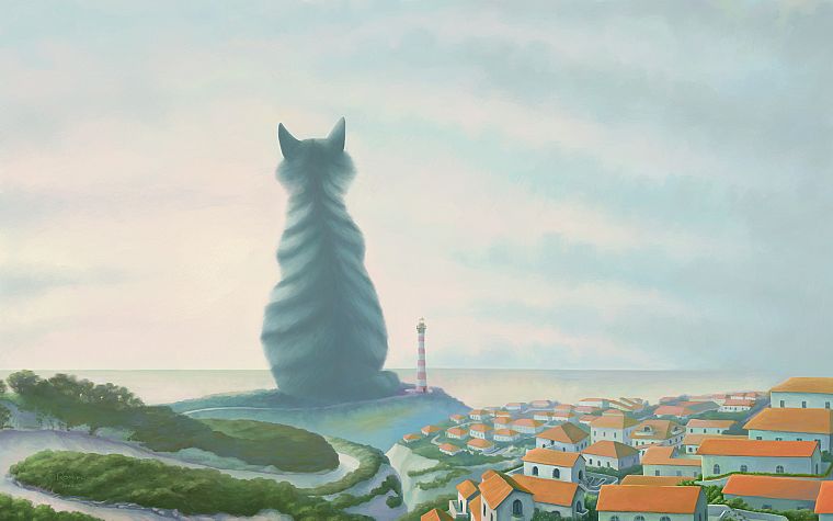 cats, giant, lighthouses, Harbor - desktop wallpaper