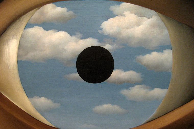 clouds, eyes, Rene Magritte - desktop wallpaper