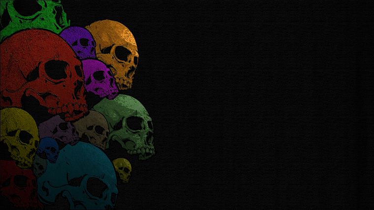 skulls, artwork, black background - desktop wallpaper