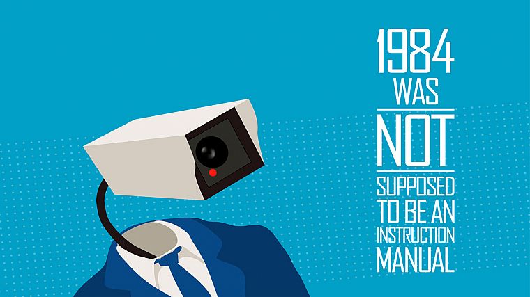 blue, dystopia, 1984, cameras, George Orwell, Conspiracy Theory - desktop wallpaper