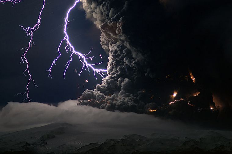volcanoes, storm, lightning - desktop wallpaper