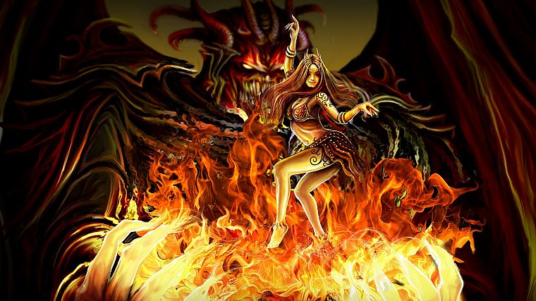 wings, fire, horns, devil - desktop wallpaper