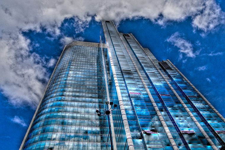clouds, urban, skyscrapers - desktop wallpaper