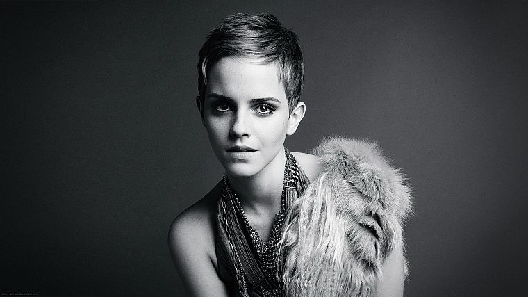 women, Emma Watson, actress, monochrome, fashion photography, greyscale - desktop wallpaper
