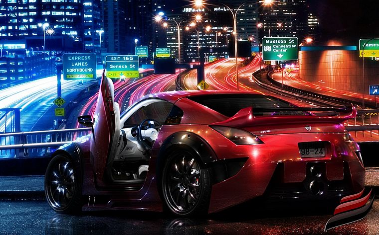 cityscapes, night, cars, scenic, vehicles, Nissan 350Z, Nissan Fairlady Z33 350Z - desktop wallpaper
