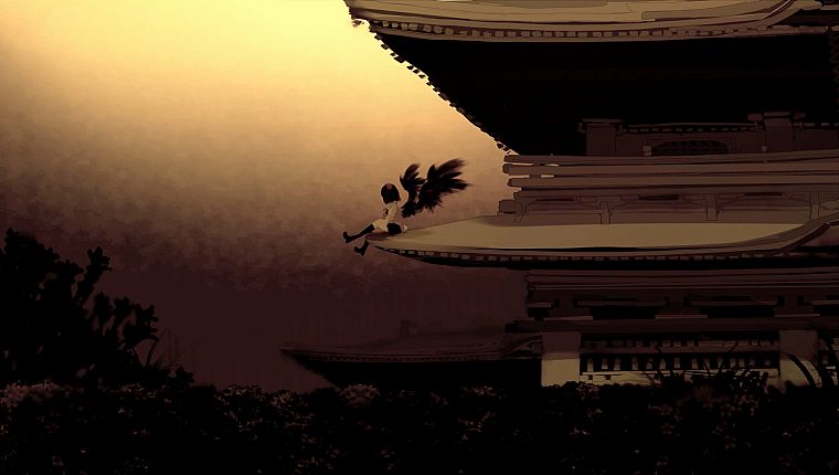 video games, Touhou, pagodas, Shameimaru Aya, tengu - desktop wallpaper