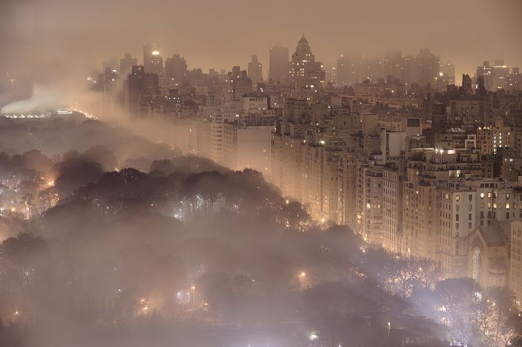 cityscapes, night, lights, fog, buildings, New York City - desktop wallpaper