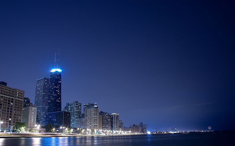 skylines, Chicago, night, cities - desktop wallpaper