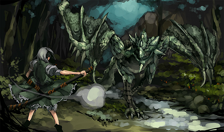 Touhou, Monster Hunter, Konpaku Youmu, Shimadoriru, Rathian - desktop wallpaper