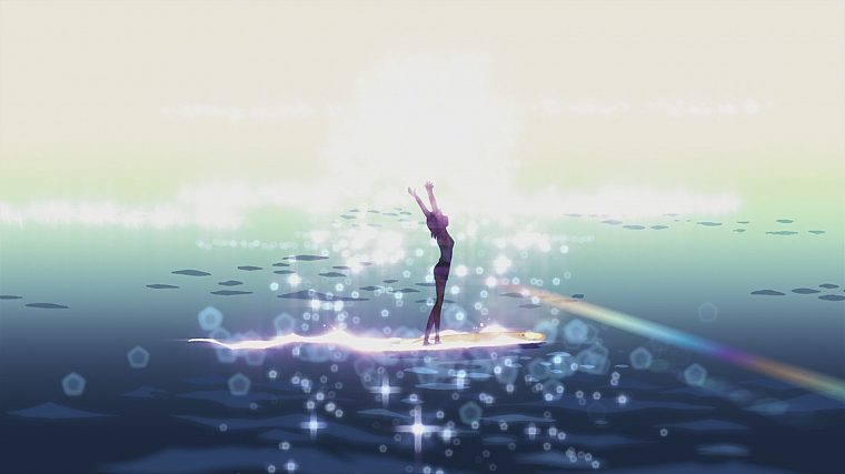 silhouettes, surfing, Makoto Shinkai, 5 Centimeters Per Second, artwork, anime - desktop wallpaper