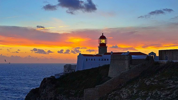 sunset, lighthouses, Portugal - desktop wallpaper