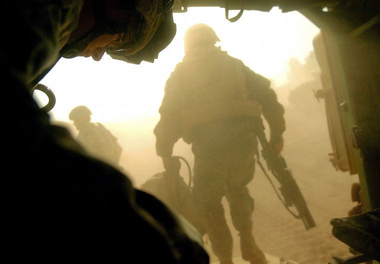 soldiers, guns, military, low-angle shot - desktop wallpaper