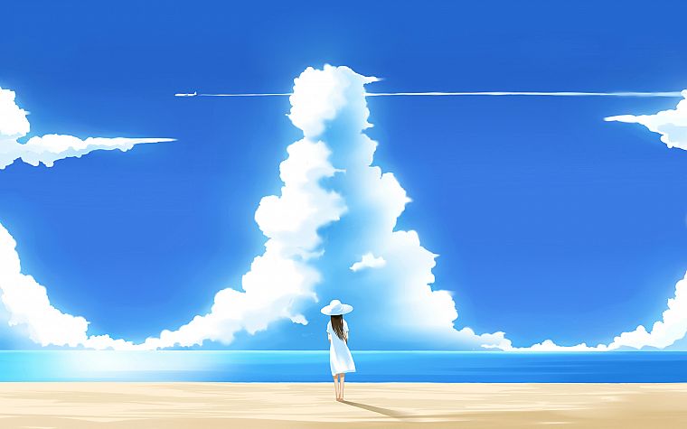 clouds, anime, skyscapes, anime girls, beaches - desktop wallpaper